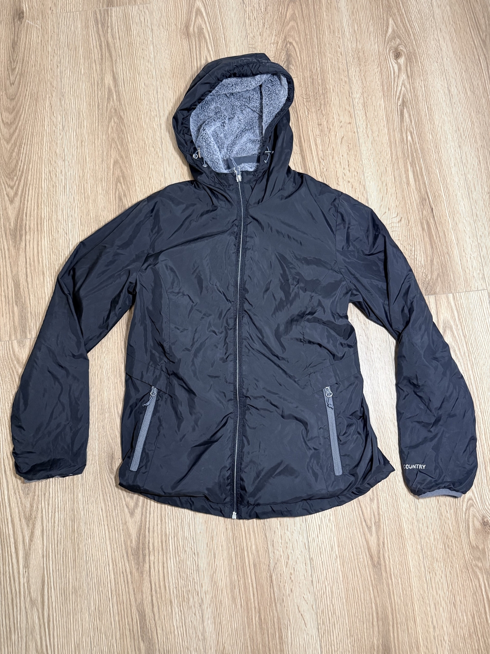 Free Country Black Teddy-Lined Hooded Jacket with Gray Trim